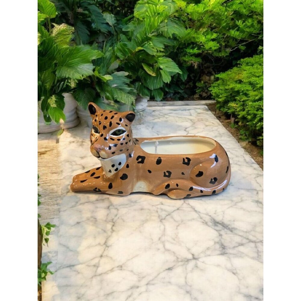 New Ceramic Cheetah Leopard Jungle Animal Candle Room Decor